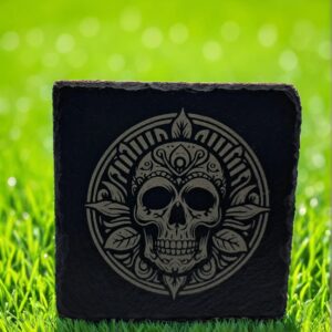 Handcrafted Ornate Sugar Skull Slate Coaster - Day of the Dead Art