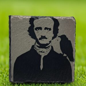 Handcrafted Edgar Allan Poe & Raven Slate Coaster - Gothic Literature Gift