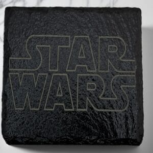 Handcrafted Engraved Square Slate Coaster - STAR WARS Classic Logo Art - Sci-Fi Fan Gift