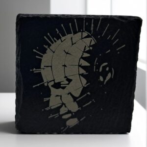 Handcrafted Engraved Square Slate Coaster - Pinhead Hellraiser Cenobite Art - Horror Fan Gift