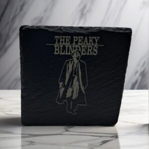 Handcrafted Engraved Square Slate Coaster - Peaky Blinders Tommy Shelby Design - TV Fan Gift