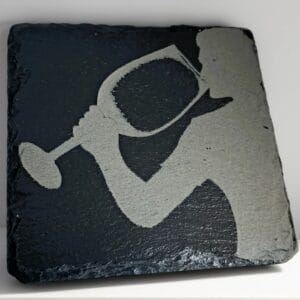 Handcrafted Slate Coaster - Wine Drinker Silhouette