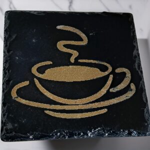 Handcrafted Slate Coaster - Golden Coffee Cup & Saucer Design