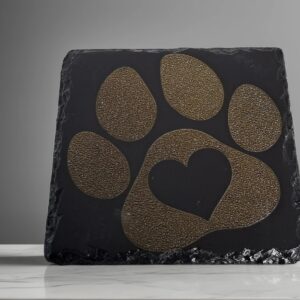 Handcrafted Slate Coaster: Oversized Paw Print with Heart Engraved Square Drink Mat - Sentimental Pet Memorial Gift