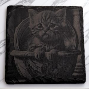 Handcrafted Kitten in a Tub Slate Coaster