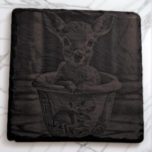 Handcrafted Fawn in a Tub Slate Coaster
