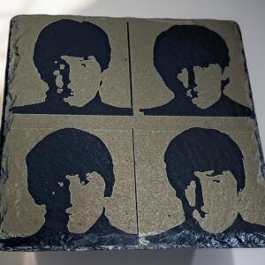 Handcrafted Beatles  Portrait Slate Coaster | Monochrome Grid Pop Art Decor