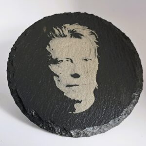 Handcrafted Engraved Round Slate Coaster - David Bowie Portrait Art - Iconic Music Collector Gift