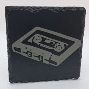 Handcrafted Engraved Slate Coaster - Retro Cassette Tape Design - 80s 90s Music Nostalgia Gift