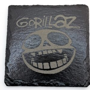 Handcrafted Engraved Slate Coaster - Gorillaz Logo & Skull Art - Damon Albarn Music Gift