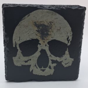 Handcrafted Classic Human Skull Slate Coaster - Gothic Minimalist Art
