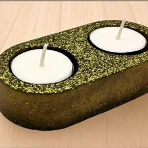 Handcrafted Olive Resin Dual Tealight Holder | Green Glitter Home Decor Accent