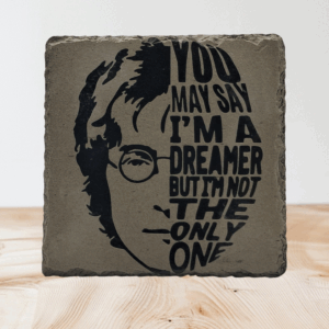 Handcrafted Engraved Slate Coaster - John Lennon Portrait & "Dreamer" Lyric - Music Lover Gift