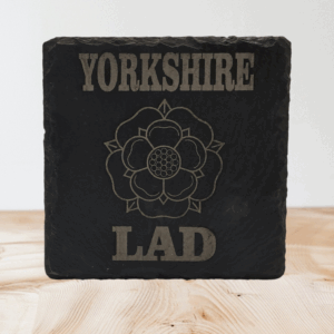 Handmade Yorkshire Lad Rose Engraved Slate Coaster - Handcrafted Gift for a Proud Northern Man