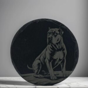 Handmade Pitbull / Staffy Round Slate Coaster - Engraved Dog Owner Gift for Bull Breed Lovers