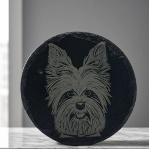Handmade Yorkshire Terrier Round Slate Coaster - Engraved Yorkie Pet Owner & Dog Dad Gift