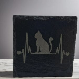 Handmade Cat Heartbeat Slate Coaster - ECG Line Pet Lover Gift for Cat Mom & Vet Techs