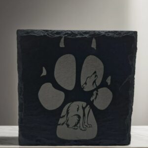Handcrafted Wolf Paw Print Engraved Slate Coaster | Unique Wildlife Lover Gift | Pet Memorial Stone  Short Description (