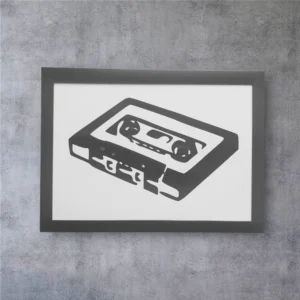 Retro Cassette Tape Print - A4 Black Framed Monochrome Music Nostalgia Art