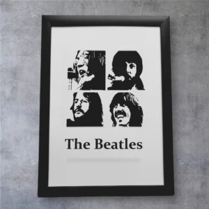 The Beatles Silhouette Print - A4 Black Framed Fab Four Pop Art Collage