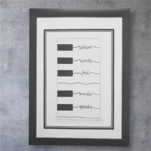 Where Words Fail Music Speaks Print - A4 Black Framed Piano Key Quote Art