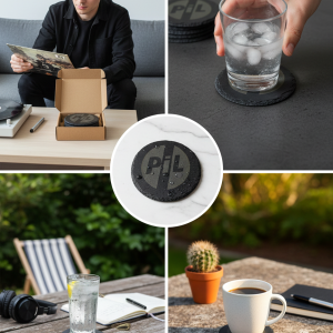 PiL Logo Handcrafted Round Slate Coaster