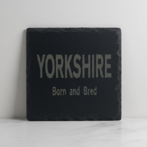 Handmade Round "Yorkshire Born and Bred" Slate Coaster - Handcrafted Regional Pride Gift