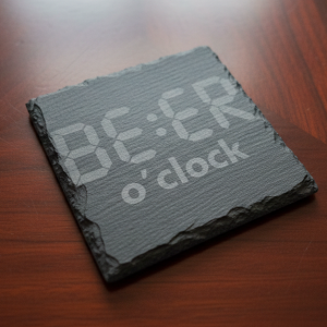 BE:ER o'clock Engraved Slate Coaster