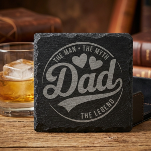 "Handcrafted "Dad: The Man, The Myth, The Legend" Slate Coaster