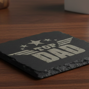 Handcrafted "Top Dad" Laser-Engraved Slate Coaster