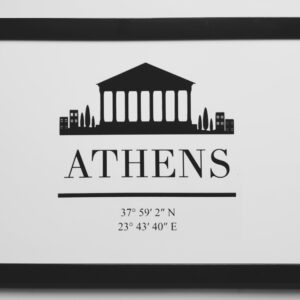 Athens City Skyline A4 Black Framed Print - Minimalist Greece Decor Gift