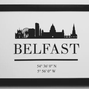 Belfast City Skyline A4 Black Framed Print - Minimalist Northern Ireland Decor