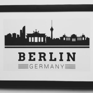 Berlin City Skyline A4 Black Framed Print - Minimalist Germany Decor Gift