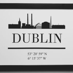 Dublin City Skyline A4 Black Framed Print - Minimalist Ireland Decor Gift