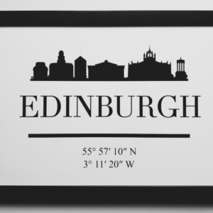 Edinburgh City Skyline A4 Black Framed Print - Minimalist Scotland Decor Gift