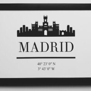 Madrid City Skyline Silhouette Print | Black Framed A4 Spain Architectural Decor