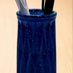 Handcrafted Deep Blue Glitter Resin Pen Holder & Desk Organizer