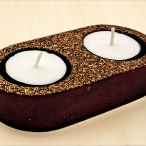 Handcrafted Double Tealight Holder | Resin & Gold Glitter Home Decor