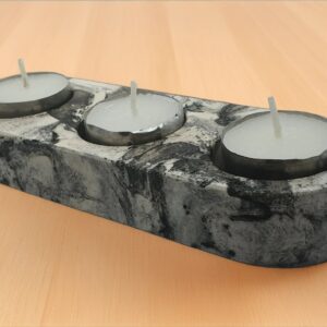 Handcrafted Marbled Grey Eco Resin Triple Tealight Holder - Modern Centrepiece Décor