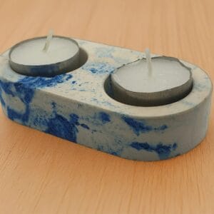 Handcrafted Blue and White Marbled Eco Resin Double Tealight Holder - Coastal Décor