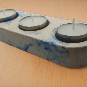 Handcrafted Blue and White Marbled Eco Resin Triple Tealight Holder - Coastal Centrepiece