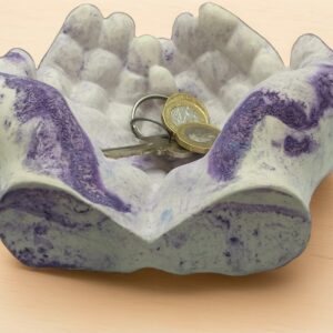 Handmade Artisan Hand Bowl Trinket Dish - Purple Marbled Eco Resin Catchall