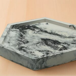 Handmade Hexagonal Marbled Black & White Trinket Tray - Entryway/Desk Organizer