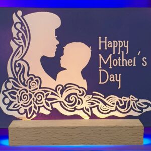 Handmade A6 Acrylic "Happy Mother's Day" Floral LED Plaque - USB Gift