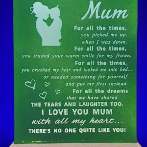 Handmade A6 Acrylic "I Love You Mum" Poem LED Plaque - USB Mother's Day Gift