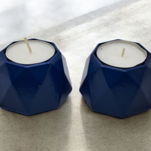 Handcrafted Cobalt Blue Eco Resin Geometric Tealight Holders (Set of 2) - Modern Faceted Décor