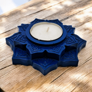 Handcrafted Cobalt Blue Eco Resin Lotus Flower Tealight Holder - Mandala Meditation Décor