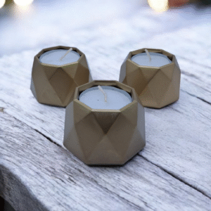 Handcrafted Gold Eco Resin Geometric Tealight Holders (Set of 3) - Festive Table Décor