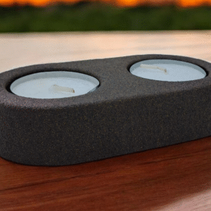 Handcrafted Dual Tealight Candle Holder from Dark Eco Resin - Oval Minimalist Design