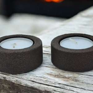 Handcrafted Dark Earth Eco Resin Tealight Candle Holders (Set of 2) - Minimalist Home Decor